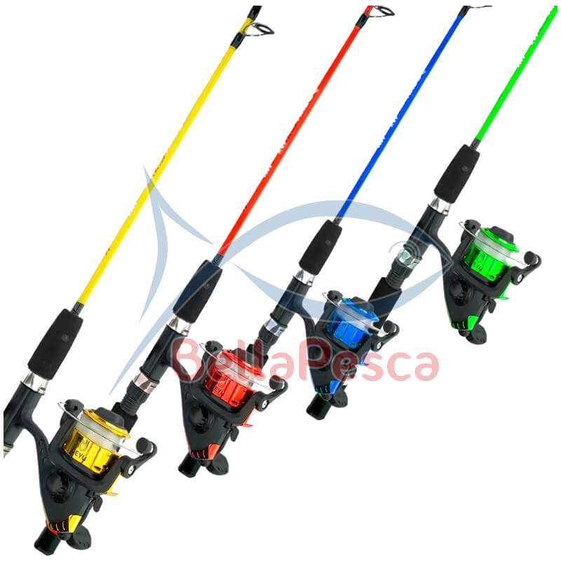 Kit molinete colorido 200 + Vara 1,20m