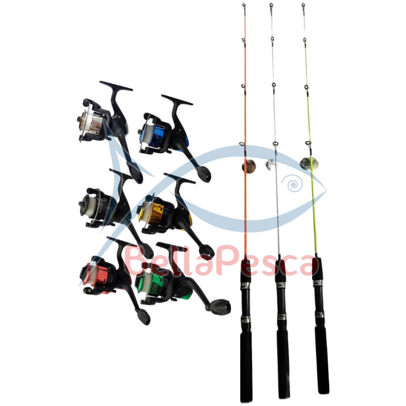 Kit molinete colorido 200 + Vara 1,50m