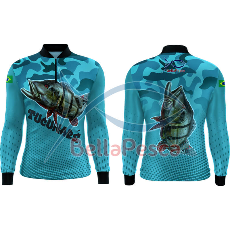 Camiseta masculina com estampa de peixe tucunaré